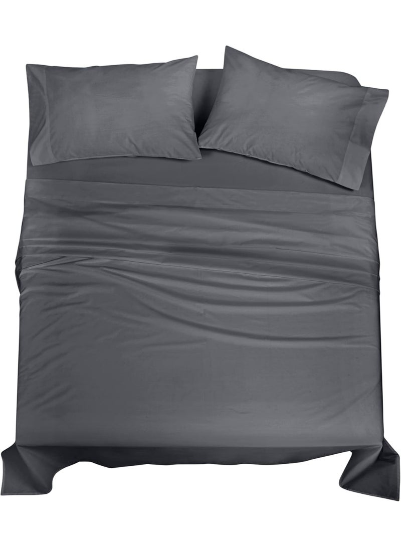 ROYALE LINENS طقم شراشف كوين من القطن العضوي 100% - نسج بيركال - 4 قطع - 1 شريحة مسطحة، 1 شريحة مفصلة بجيب عميق و2 غطاء وسادة - شراشف سرير رمادية كوين - باردة ومنعشة (رمادي) - Image 1